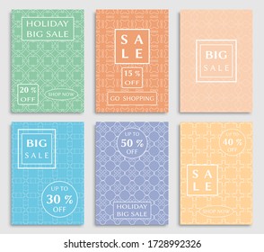 Sale banners, flyers with abstract geometric texture. Modern and vintage social media placard set for mobile website, posters, email and newsletter designs, ads, online shopping, promotional material