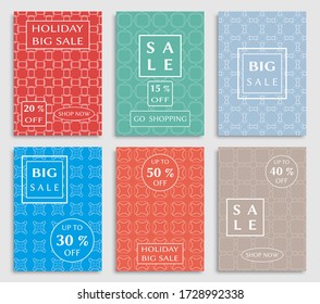 Sale banners, flyers with abstract geometric texture. Modern and vintage social media placard set for mobile website, posters, email and newsletter designs, ads, online shopping, promotional material