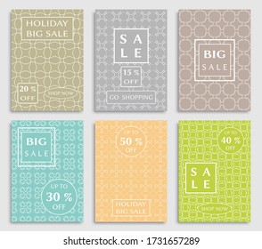 Sale banners, flyers with abstract geometric texture. Modern and vintage social media placard set for mobile website, posters, email and newsletter designs, ads, online shopping, promotional material