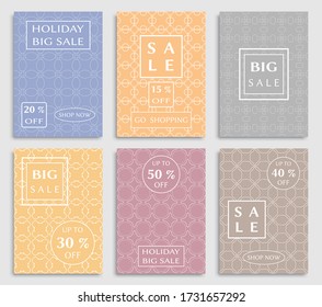 Sale banners, flyers with abstract geometric texture. Modern and vintage social media placard set for mobile website, posters, email and newsletter designs, ads, online shopping, promotional material
