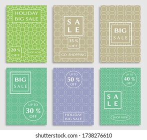 Sale banners, flyers with abstract geometric texture. Modern and vintage social media placard set for mobile website, posters, email and newsletter designs, ads, online shopping, promotional material