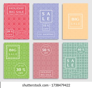 Sale banners, flyers with abstract geometric texture. Modern and vintage social media placard set for mobile website, posters, email and newsletter designs, ads, online shopping, promotional material