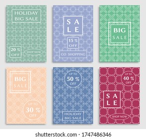 Sale banners, flyers with abstract geometric texture. Modern and vintage social media placard set for mobile website, posters, email and newsletter designs, ads, online shopping, promotional material