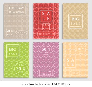 Sale banners, flyers with abstract geometric texture. Modern and vintage social media placard set for mobile website, posters, email and newsletter designs, ads, online shopping, promotional material