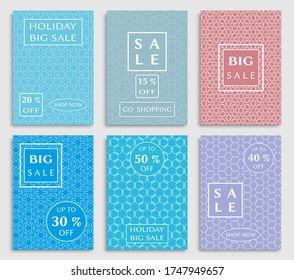 Sale banners, flyers with abstract geometric texture. Modern and vintage social media placard set for mobile website, posters, email and newsletter designs, ads, online shopping, promotional material