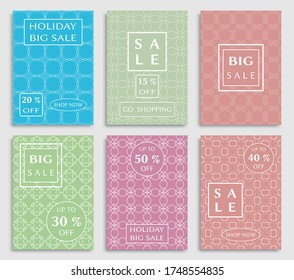 Sale banners, flyers with abstract geometric texture. Modern and vintage social media placard set for mobile website, posters, email and newsletter designs, ads, online shopping, promotional material