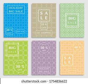 Sale banners, flyers with abstract geometric texture. Modern and vintage social media placard set for mobile website, posters, email and newsletter designs, ads, online shopping, promotional material