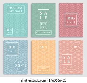 Sale banners, flyers with abstract geometric texture. Modern and vintage social media placard set for mobile website, posters, email and newsletter designs, ads, online shopping, promotional material