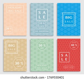 Sale banners, flyers with abstract geometric texture. Modern and vintage social media placard set for mobile website, posters, email and newsletter designs, ads, online shopping, promotional material