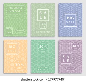 Sale banners, flyers with abstract geometric texture. Modern and vintage social media placard set for mobile website, posters, email and newsletter designs, ads, online shopping, promotional material