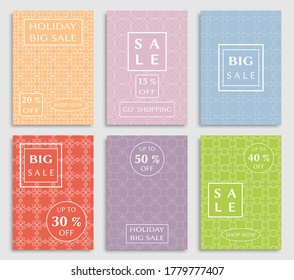 Sale banners, flyers with abstract geometric texture. Modern and vintage social media placard set for mobile website, posters, email and newsletter designs, ads, online shopping, promotional material