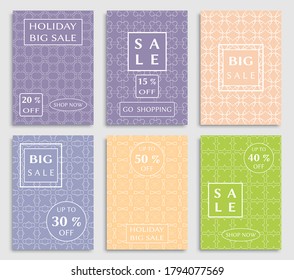 Sale banners, flyers with abstract geometric texture. Modern and vintage social media placard set for mobile website, posters, email and newsletter designs, ads, online shopping, promotional material