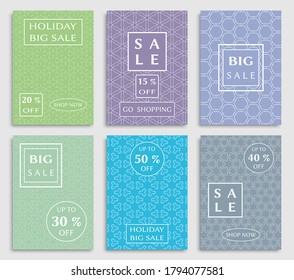 Sale banners, flyers with abstract geometric texture. Modern and vintage social media placard set for mobile website, posters, email and newsletter designs, ads, online shopping, promotional material