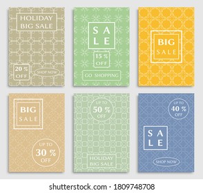 Sale banners, flyers with abstract geometric texture. Modern and vintage social media placard set for mobile website, posters, email and newsletter designs, ads, online shopping, promotional material