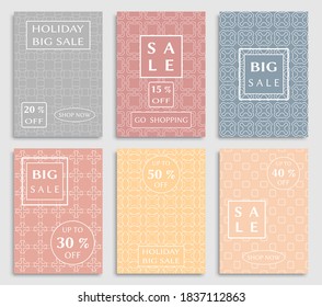 Sale banners, flyers with abstract geometric texture. Modern and vintage social media placard set for mobile website, posters, email and newsletter designs, ads, online shopping, promotional material