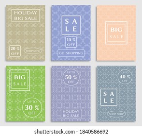 Sale banners, flyers with abstract geometric texture. Modern and vintage social media placard set for mobile website, posters, email and newsletter designs, ads, online shopping, promotional material