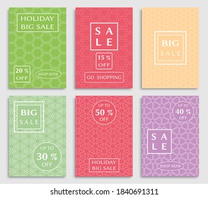 Sale banners, flyers with abstract geometric texture. Modern and vintage social media placard set for mobile website, posters, email and newsletter designs, ads, online shopping, promotional material