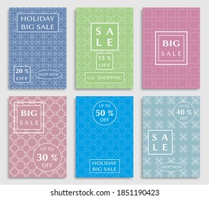 Sale banners, flyers with abstract geometric texture. Modern and vintage social media placard set for mobile website, posters, email and newsletter designs, ads, online shopping, promotional material