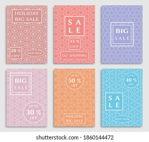 Sale banners, flyers with abstract geometric texture. Modern and vintage social media placard set for mobile website, posters, email and newsletter designs, ads, online shopping, promotional material