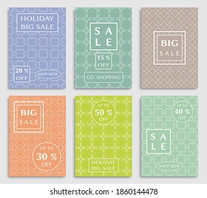 Sale banners, flyers with abstract geometric texture. Modern and vintage social media placard set for mobile website, posters, email and newsletter designs, ads, online shopping, promotional material