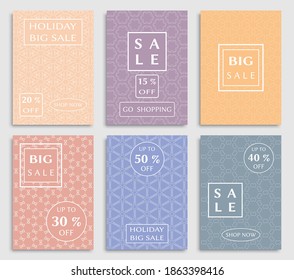 Sale banners, flyers with abstract geometric texture. Modern and vintage social media placard set for mobile website, posters, email and newsletter designs, ads, online shopping, promotional material