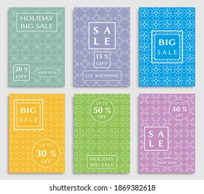 Sale banners, flyers with abstract geometric texture. Modern and vintage social media placard set for mobile website, posters, email and newsletter designs, ads, online shopping, promotional material