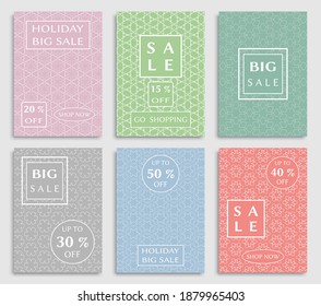 Sale banners, flyers with abstract geometric texture. Modern and vintage social media placard set for mobile website, posters, email and newsletter designs, ads, online shopping, promotional material