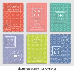 Sale banners, flyers with abstract geometric texture. Modern and vintage social media placard set for mobile website, posters, email and newsletter designs, ads, online shopping, promotional material