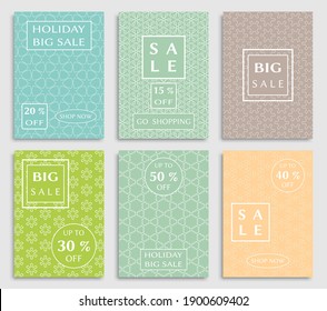 Sale banners, flyers with abstract geometric texture. Modern and vintage social media placard set for mobile website, posters, email and newsletter designs, ads, online shopping, promotional material