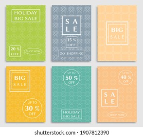 Sale banners, flyers with abstract geometric texture. Modern and vintage social media placard set for mobile website, posters, email and newsletter designs, ads, online shopping, promotional material