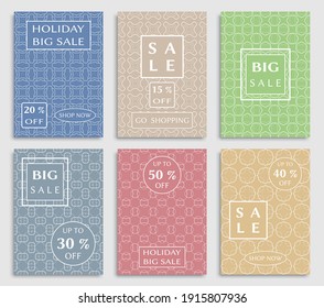 Sale banners, flyers with abstract geometric texture. Modern and vintage social media placard set for mobile website, posters, email and newsletter designs, ads, online shopping, promotional material