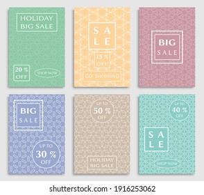 Sale banners, flyers with abstract geometric texture. Modern and vintage social media placard set for mobile website, posters, email and newsletter designs, ads, online shopping, promotional material