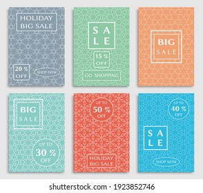 Sale banners, flyers with abstract geometric texture. Modern and vintage social media placard set for mobile website, posters, email and newsletter designs, ads, online shopping, promotional material