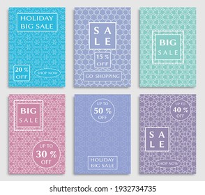 Sale banners, flyers with abstract geometric texture. Modern and vintage social media placard set for mobile website, posters, email and newsletter designs, ads, online shopping, promotional material
