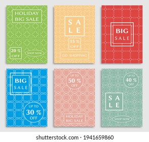 Sale banners, flyers with abstract geometric texture. Modern and vintage social media placard set for mobile website, posters, email and newsletter designs, ads, online shopping, promotional material