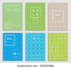 Sale banners, flyers with abstract geometric texture. Modern and vintage social media placard set for mobile website, posters, email and newsletter designs, ads, online shopping, promotional material