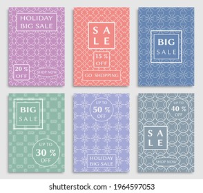 Sale banners, flyers with abstract geometric texture. Modern and vintage social media placard set for mobile website, posters, email and newsletter designs, ads, online shopping, promotional material