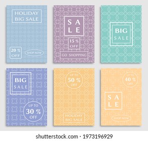 Sale banners, flyers with abstract geometric texture. Modern and vintage social media placard set for mobile website, posters, email and newsletter designs, ads, online shopping, promotional material