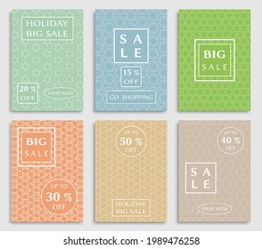 Sale banners, flyers with abstract geometric texture. Modern and vintage social media placard set for mobile website, posters, email and newsletter designs, ads, online shopping, promotional material