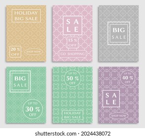 Sale banners, flyers with abstract geometric texture. Modern and vintage social media placard set for mobile website, posters, email and newsletter designs, ads, online shopping, promotional material