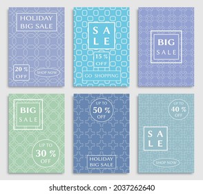 Sale banners, flyers with abstract geometric texture. Modern and vintage social media placard set for mobile website, posters, email and newsletter designs, ads, online shopping, promotional material