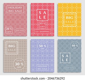 Sale banners, flyers with abstract geometric texture. Modern and vintage social media placard set for mobile website, posters, email and newsletter designs, ads, online shopping, promotional material