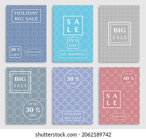 Sale banners, flyers with abstract geometric texture. Modern and vintage social media placard set for mobile website, posters, email and newsletter designs, ads, online shopping, promotional material