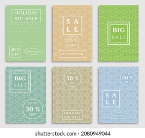 Sale banners, flyers with abstract geometric texture. Modern and vintage social media placard set for mobile website, posters, email and newsletter designs, ads, online shopping, promotional material