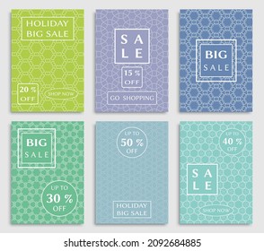 Sale banners, flyers with abstract geometric texture. Modern and vintage social media placard set for mobile website, posters, email and newsletter designs, ads, online shopping, promotional material