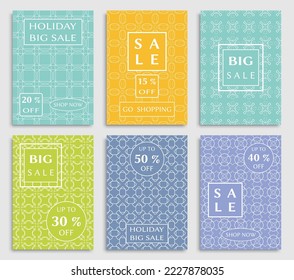 Sale banners, flyers with abstract geometric texture. Modern and vintage social media placard set for mobile website, posters, email and newsletter designs, ads, online shopping, promotional material