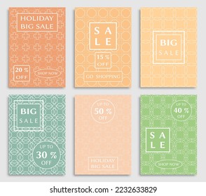Sale banners, flyers with abstract geometric texture. Modern and vintage social media placard set for mobile website, posters, email and newsletter designs, ads, online shopping, promotional material