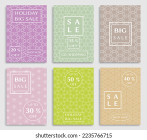 Sale banners, flyers with abstract geometric texture. Modern and vintage social media placard set for mobile website, posters, email and newsletter designs, ads, online shopping, promotional material