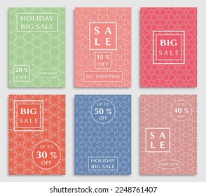 Sale banners, flyers with abstract geometric texture. Modern and vintage social media placard set for mobile website, posters, email and newsletter designs, ads, online shopping, promotional material
