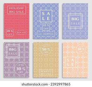 Sale banners, flyers with abstract geometric texture. Modern and vintage social media placard set for mobile website, posters, email and newsletter designs, ads, online shopping, promotional material